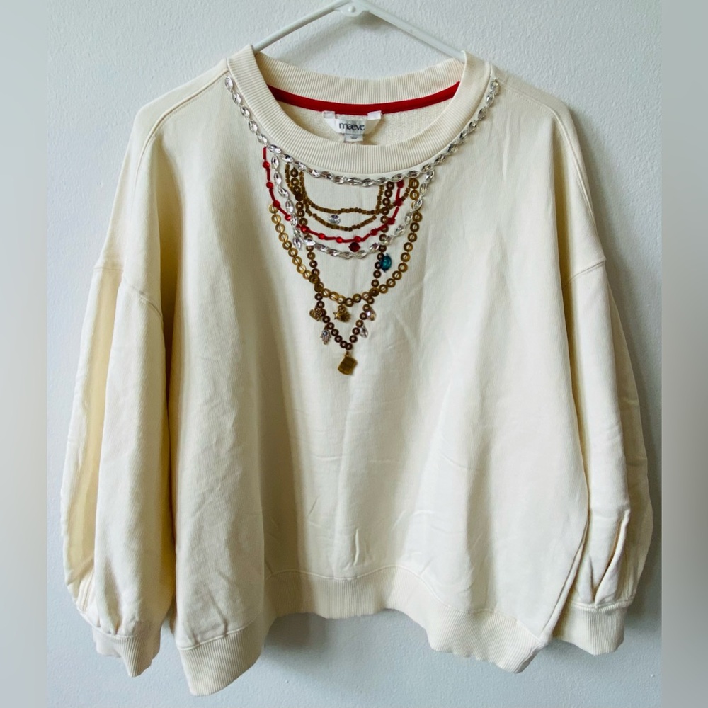 MWT Maeve Bubble Sleeve Crop Cotton Sweater L